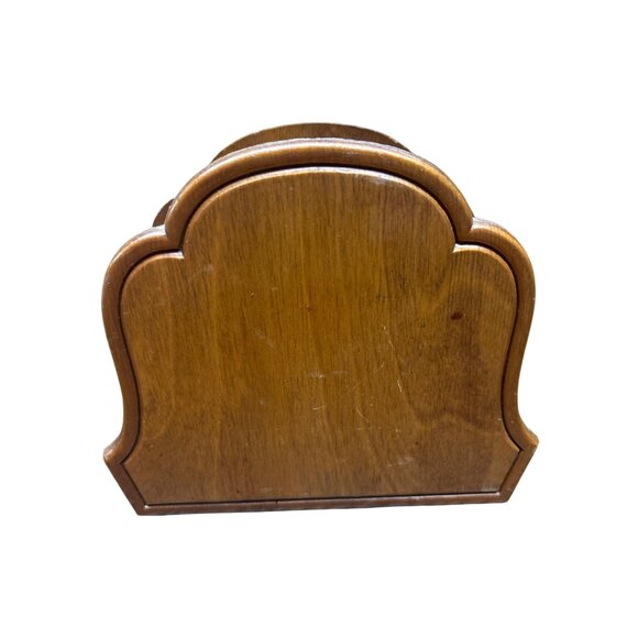 Wooden Napkin Holder With Village Design 5.5" Tall Classic Brown Finish - Picture 3 of 5